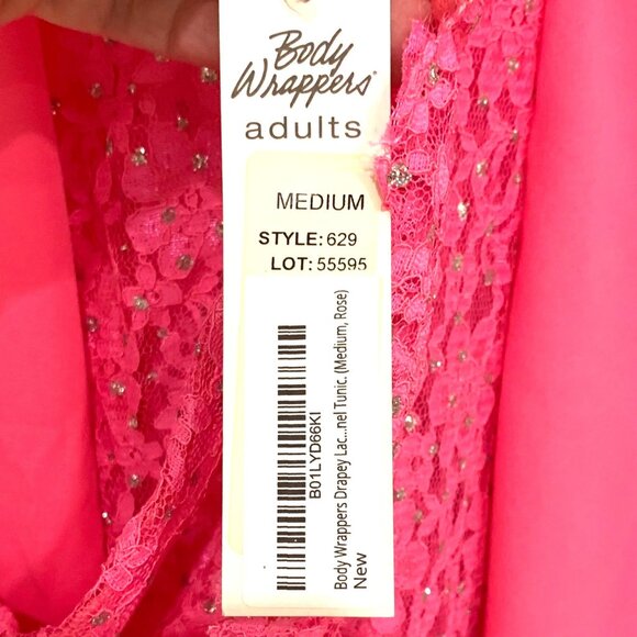 Body Wrappers Drapey Lace Panel Tunic Top Sparkly Rose Pink M #629 Praise Dance - Picture 9 of 12